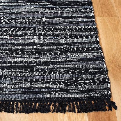 SAFAVIEH Rag Rug Collection Accent Rug - 3' x 5', Black, Handmade Boho Stripe Cotton, Ideal for High Traffic Areas in Entryway, Living Room, Bedroom (RAR121Z)