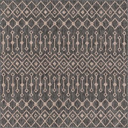 Unique Loom Outdoor Trellis Collection Area Rug - Tribal Trellis (7' 10" Square, Charcoal Gray/ Natural)
