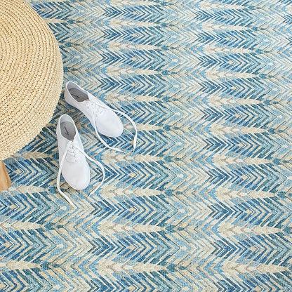 Dash & Albert Seneca Blue Machine Washable Rug, 3 X 5 Feet, Blue Graphic Pattern
