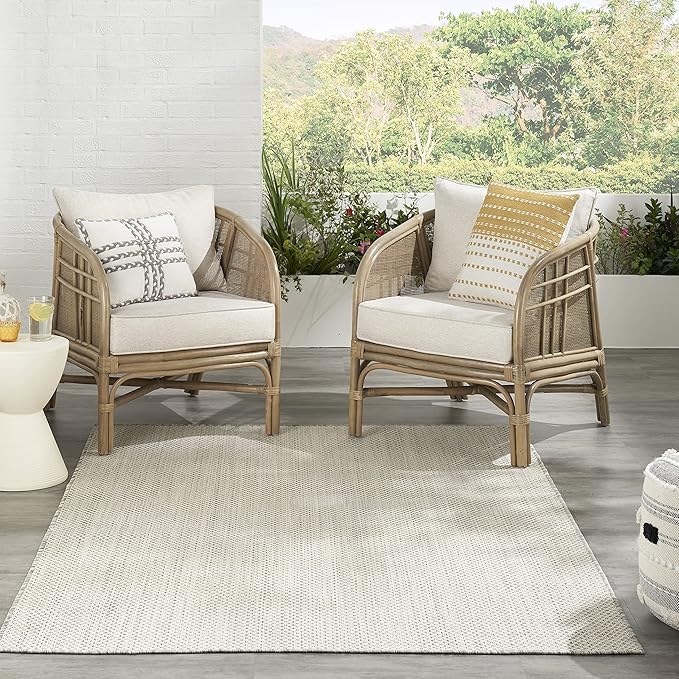 Nourison Home Courtyard Ivory Silver 4' x 6' Area Rug - Easy Clean, Non Shedding, Bed Room, Living Room, Dining Room, Kitchen (4' x 6')