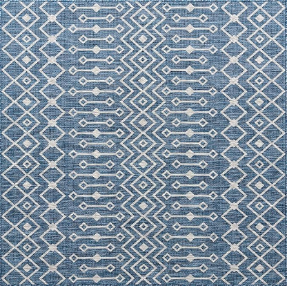 Unique Loom Outdoor Trellis Collection Area Rug - Tribal Trellis (8' Square, Blue/ Ivory)