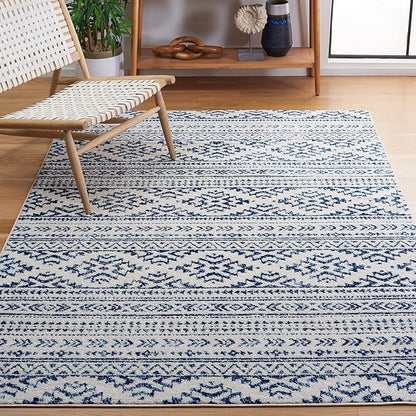 SAFAVIEH Tulum Collection Area Rug - 5'3" x 7'6", Ivory & Navy, Moroccan Boho Tribal Design, Non-Shedding & Easy to Clean, Ideal for Living Room, Bedroom, Dining Space (TUL272D)