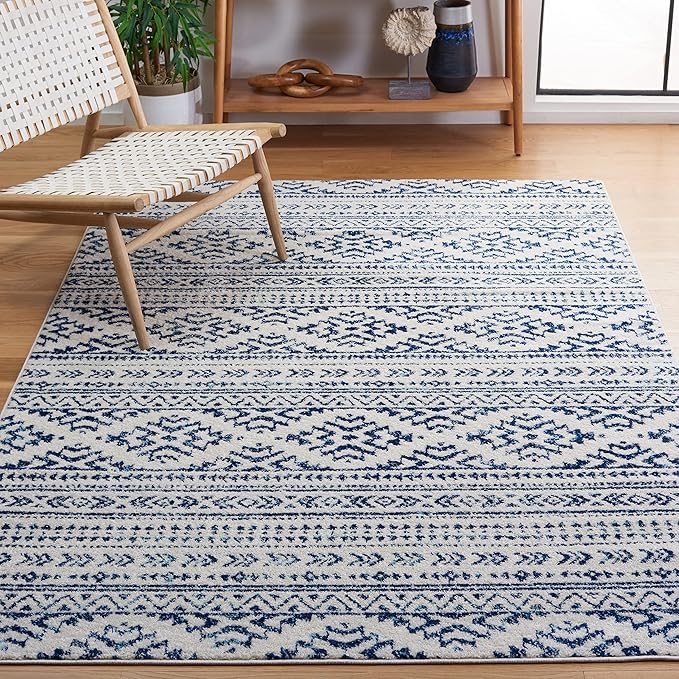 SAFAVIEH Tulum Collection Area Rug - 3' Square, Ivory & Navy, Moroccan Boho Tribal Design, Non-Shedding & Easy to Clean, Ideal for Entryway, Foyer, Accent Space, Bedroom (TUL272D)