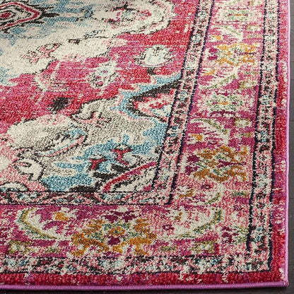 SAFAVIEH Monaco Collection Runner Rug - 2'2" x 10', Pink & Multi, Boho Chic Medallion Distressed Design, Non-Shedding & Easy Care, Ideal for High Traffic Areas in Living Room, Bedroom (MNC243D)