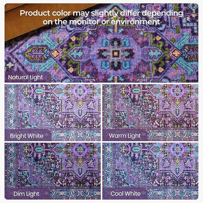 Kokia 9x12 Washable Area Rugs Violet Purple with Vintage Orient Design, Soft Rug for Living Room or Bedroom, Non-Slip Low Pile Stain Resistance Features, Distressed Medallion Pattern