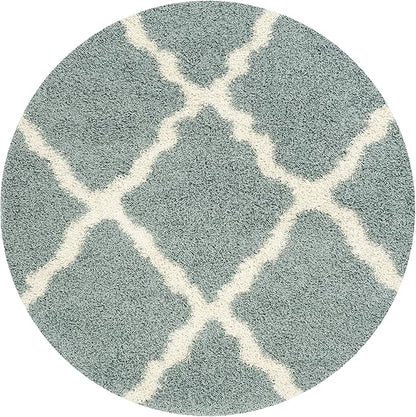 SAFAVIEH Dallas Shag Collection Area Rug - 8' Round, Seafoam & Ivory, Trellis Design, Non-Shedding & Easy Care, 1.5-inch Thick Ideal for High Traffic Areas in Living Room, Bedroom (SGD257C)