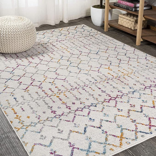 JONATHAN Y Boho Vintage Diamond Ivory/Multi Indoor Area Rug 4X6 ft, Moroccan Hype for Living Room, Bedroom, Kitchen, Office, Easy-Cleaning, High Traffic, Pet-Friendly, Non-Shedding (MOH101E-4)