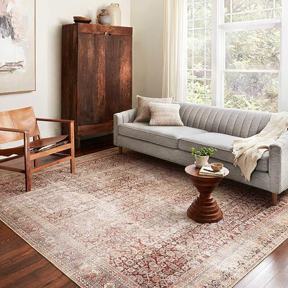 Loloi Layla Collection LAY-11 Cinnamon/Sage 2'-6" x 7'-6" .13" Thick Runner Rug, Soft, Durable, Vintage Inspired, Distressed, Low Pile, Non-Shedding, Easy Clean, Printed, Living Room Rug