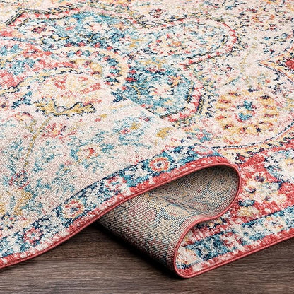 Livabliss Area Rugs - 8x10 Romaine Vintage Boho Rose Navy Sky Blue Area Rug for Living Room Bedroom - Floral Medallion Stain Resistant Carpet for Kitchen, Nursery, Office (7'10" x 10'3")