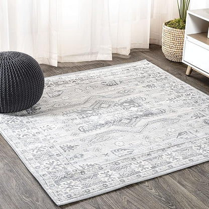 JONATHAN Y Modern Vintage Medallion Light Grey 6x6 Square Indoor Area Rug, Country, Floral, Easy-Cleaning for Living Room, Bedroom, Kitchen, Pet Friendly, Non-Shedding (MDP108B-6SQ)