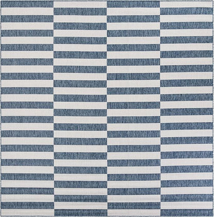 Unique Loom Outdoor Striped Collection Area Rug - Striped (10' Square Blue/Ivory)