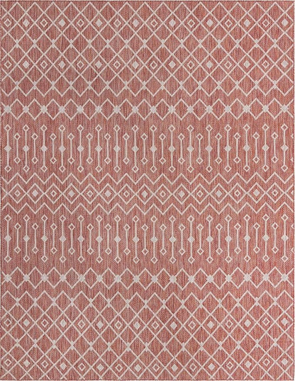 Unique Loom Outdoor Trellis Collection Area Rug - Tribal Trellis (10' x 13' 1" Rectangle, Rust Red/ Ivory)