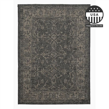 FH Home Outdoor Rug - Waterproof Easy to Clean Stain Resistant - Patio Indoor Outdoor Porch Deck Balcony Entryway - Vintage Distressed - Antalya - Gray - 5ft 2in x 7ft 6in
