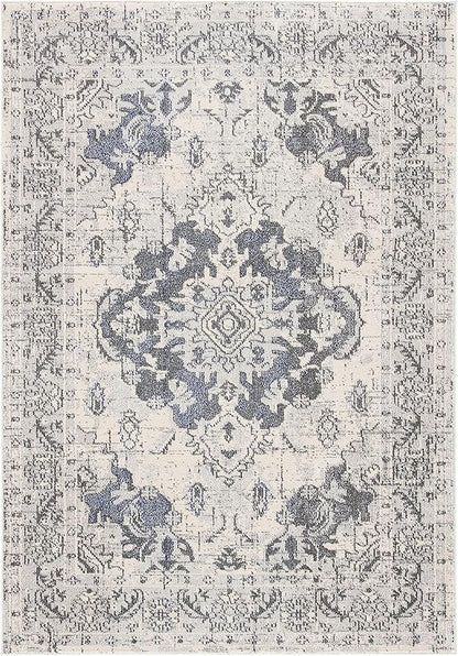 SAFAVIEH Monaco Collection Accent Rug - 4' x 5'7", Ivory & Grey, Boho Medallion Distressed Design, Non-Shedding & Easy Care, Ideal for High Traffic Areas in Entryway, Living Room, Bedroom (MNC243B)