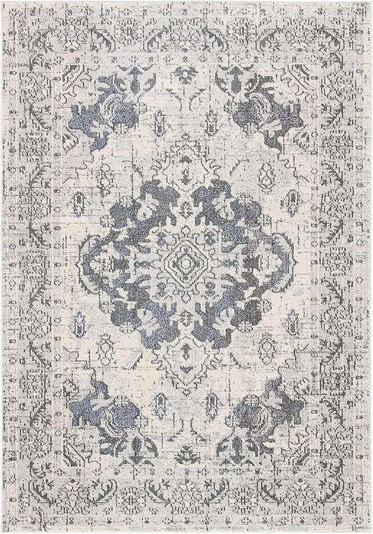SAFAVIEH Monaco Collection Accent Rug - 4' x 5'7", Ivory & Grey, Boho Medallion Distressed Design, Non-Shedding & Easy Care, Ideal for High Traffic Areas in Entryway, Living Room, Bedroom (MNC243B)