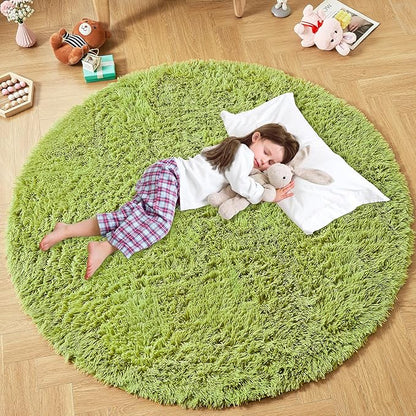 Andency Grass Green Round Area Rug for Bedroom, Soft Shag Circle Rug 6x6 for Room, Fluffy Faux Fur Carpet for Home Decor, Circular Fuzzy Plush Rug for Living Room, Playroom