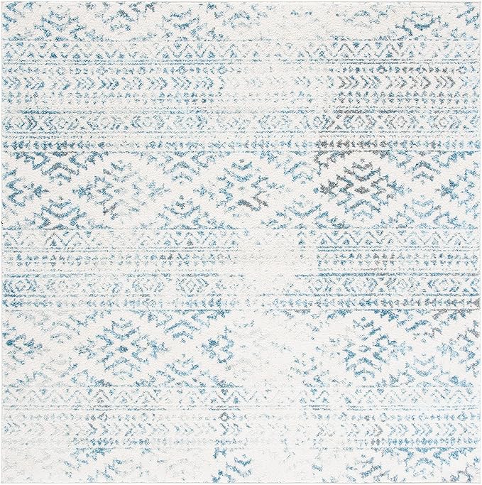 SAFAVIEH Tulum Collection Area Rug - 12' Square, Ivory & Turquoise, Moroccan Boho Tribal Design, Non-Shedding & Easy to Clean, Ideal for Living Room, Bedroom, Dining Space (TUL272E)