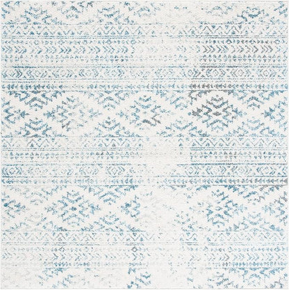 SAFAVIEH Tulum Collection Area Rug - 5' Square, Ivory & Turquoise, Moroccan Boho Tribal Design, Non-Shedding & Easy to Clean, Ideal for Living Room, Bedroom, Dining Space (TUL272E)