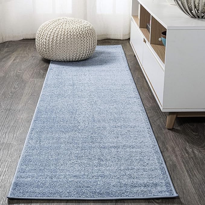 JONATHAN Y Haze Solid Low-Pile Classic Blue Runner Rug 2x10, Coastal,Bohemian,Minimalist,Classic, Easy-Cleaning for Living Room,Bedroom,Kitchen,Pet Friendly,Non-Shedding (SEU100F-210)