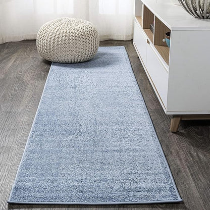 Eyely UES100F-216 Supersoft Haze Solid Low-Pile Indoor Runner Rug, Coastal, Bohemian, Minimalist, Classic, Casual for Bedroom,Kitchen,Living Room,Non Shedding,Easy-Washing, Blue, 2 X 16