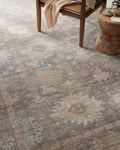 Loloi Magnolia Home by Joanna Gaines Millie Collection MIE-05 Stone/Natural 9'-6" x 9'-6", .25" Pile Height, Round Area Rug