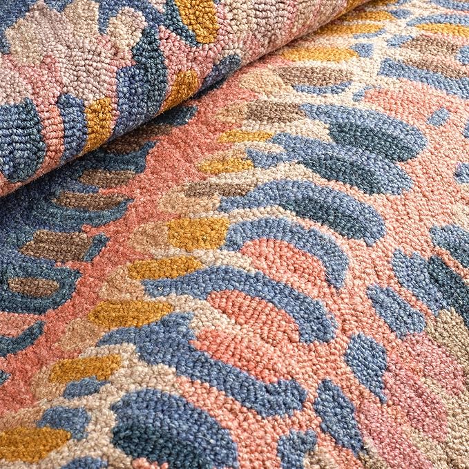 Dash and Albert Paint Chip Wool Area Rug - 5' x 8' Coral Graphic Hand Micro Hooked Accent Rug - Durable, High Traffic Areas Hallway, Living Room, Stairs