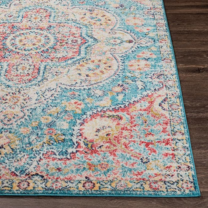 Livabliss Area Rugs - 5x7 Romaine Vintage Boho Navy Sky Blue Rose Area Rug for Living Room Bedroom - Floral Medallion Stain Resistant Carpet for Kitchen, Nursery, Office (5'3" x 7'6")