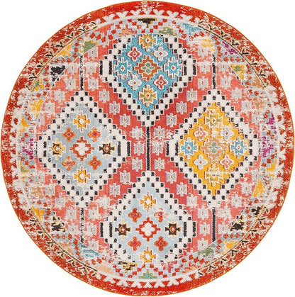 SAFAVIEH Madison Collection 6'7" Round Rust/Pink MAD418Q Boho Diamond Distressed Non-Shedding Entryway Foyer Living Room Bedroom Kitchen Area Rug