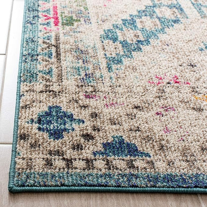 SAFAVIEH Madison Collection Accent Rug - 4' x 6', Dark Blue & Yellow, Boho Distressed Design, Non-Shedding & Easy Care, Ideal for High Traffic Areas in Entryway, Living Room, Bedroom (MAD418N)