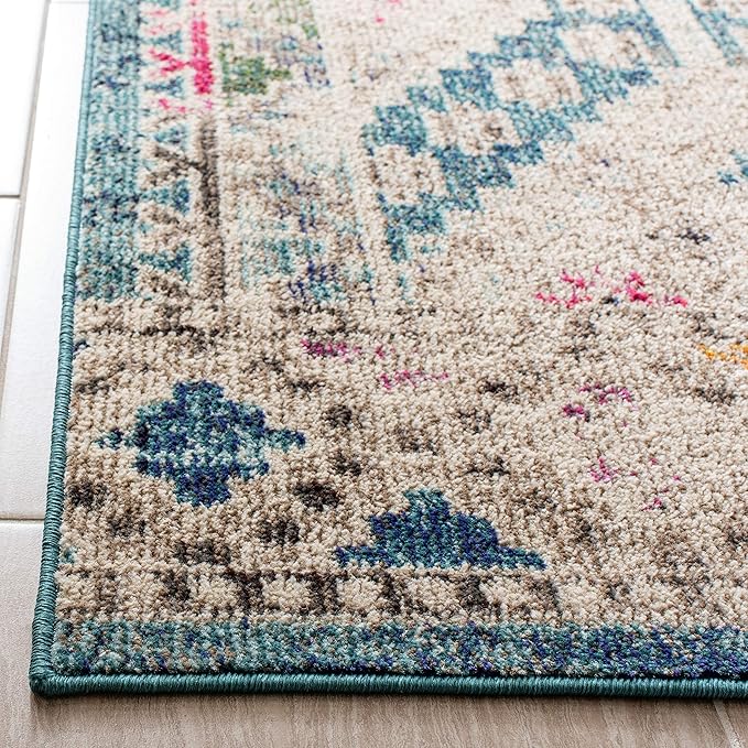 SAFAVIEH Madison Collection Runner Rug - 2'2" x 10', Dark Blue & Yellow, Boho Diamond Distressed Design, Non-Shedding & Easy Care, Ideal for High Traffic Areas in Living Room, Bedroom (MAD418N)