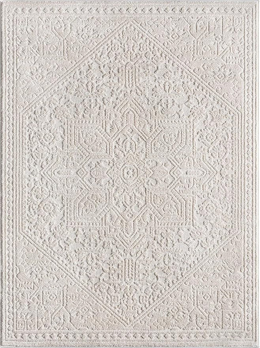 Well Woven Harlow Collection Cloud Medallion Ivory - Modern Tribal Minimalist 2x3 (2'3" x 3'11") Accent Mat Rug - Ideal for Entryway & Kitchen - Durable, Stain Resistant & Easy to Clean