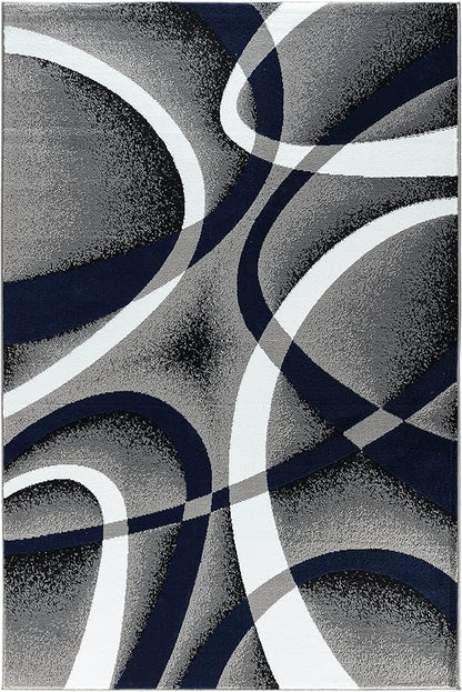 GLORY RUGS Area Rug 4x6 Navy Door Mat Modern Swirls Carpet Bedroom Living Room Contemporary Dining Accent Sevilla Collection 4816