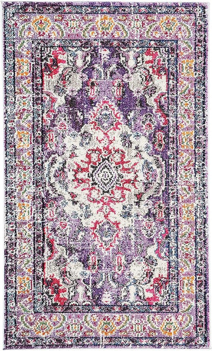 SAFAVIEH Monaco Collection Accent Rug - 3' x 5', Violet & Fuchsia, Medallion Distressed Design, Non-Shedding & Easy Care, Ideal for High Traffic Areas in Entryway, Living Room, Bedroom (MNC243P)