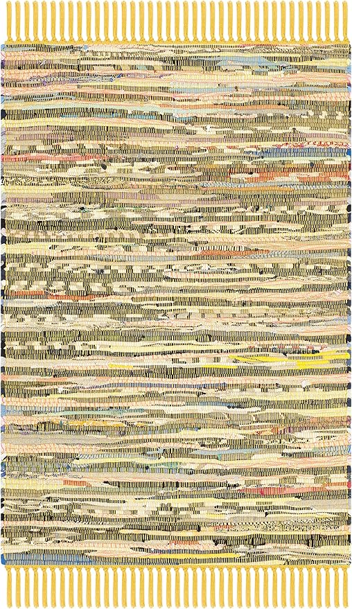 SAFAVIEH Rag Rug Collection Accent Rug - 2' x 3', Yellow & Multi, Handmade Boho Stripe Cotton, Ideal for High Traffic Areas in Entryway, Living Room, Bedroom (RAR121H)