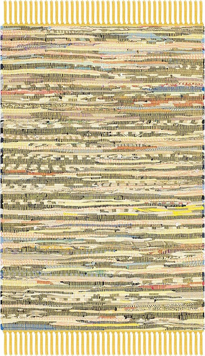 SAFAVIEH Rag Rug Collection Accent Rug - 2' x 3', Yellow & Multi, Handmade Boho Stripe Cotton, Ideal for High Traffic Areas in Entryway, Living Room, Bedroom (RAR121H)