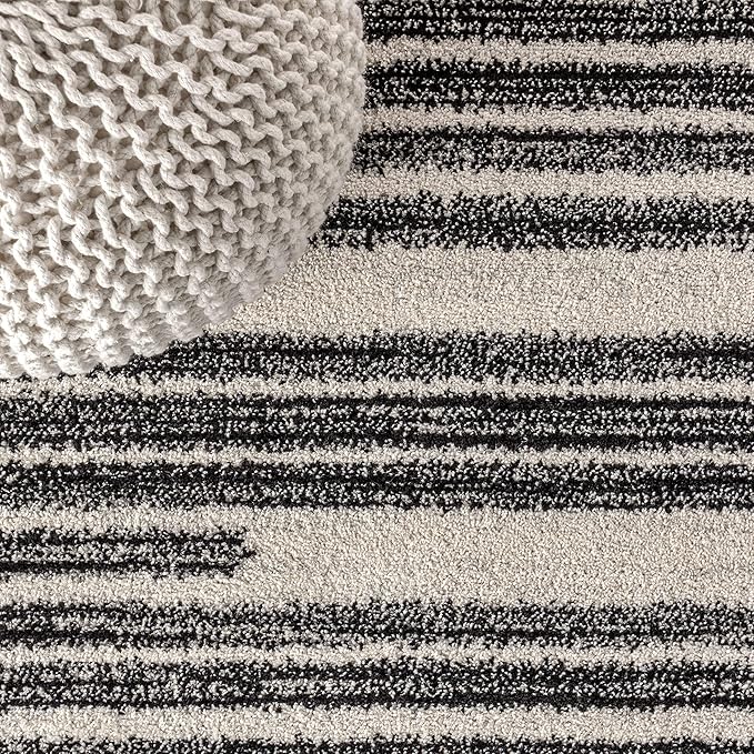JONATHAN Y Khalil Modern Berber Stripe Cream/Black 9' Round Indoor Area Rug, Contemporary, Bohemian, Easy-Cleaning for Living Room, Bedroom, Kitchen, Pet Friendly, Non-Shedding (MOH207A-9R)