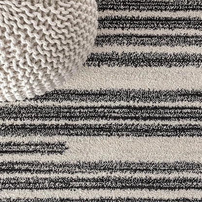 JONATHAN Y Khalil Modern Berber Stripe Cream/Black 9' Round Indoor Area Rug, Contemporary, Bohemian, Easy-Cleaning for Living Room, Bedroom, Kitchen, Pet Friendly, Non-Shedding (MOH207A-9R)