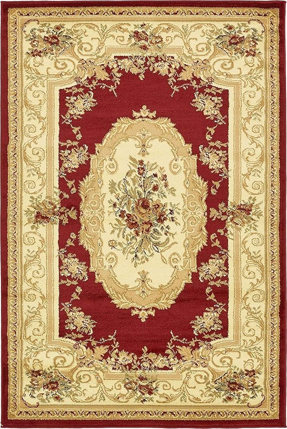 Unique Loom Versailles Collection Traditional Classic Floral Motif Area Rug (4' 0 x 6' 0 Rectangular, Burgundy/ Ivory)