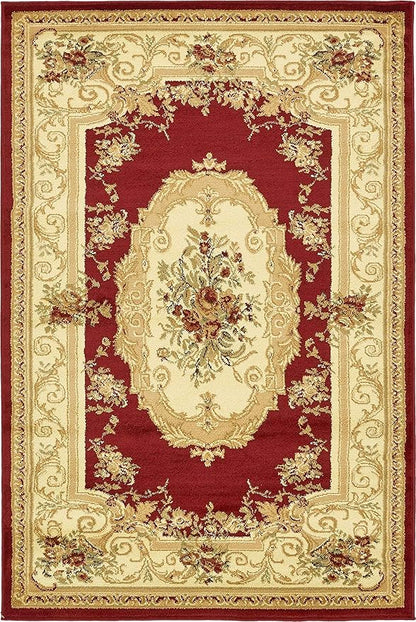 Unique Loom Versailles Collection Traditional Classic Floral Motif Area Rug (4' 0 x 6' 0 Rectangular, Burgundy/ Ivory)
