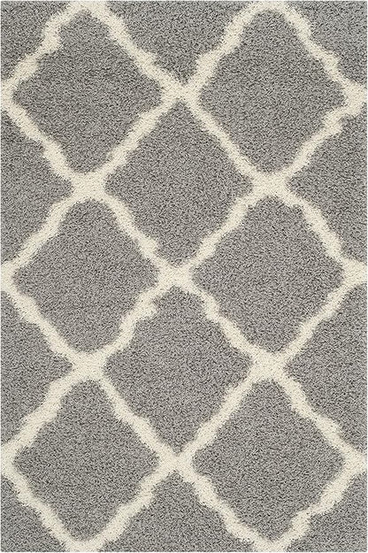 SAFAVIEH Dallas Shag Collection Area Rug - 5'1" x 7'6", Grey & Ivory, Trellis Design, Non-Shedding & Easy Care, 1.5-inch Thick Ideal for High Traffic Areas in Living Room, Bedroom (SGD257G)