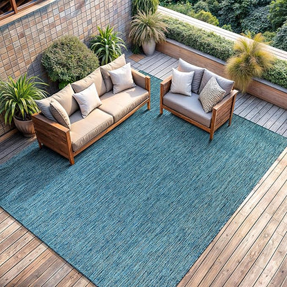 CAMILSON Outdoor Rug 5x7 Modern Area Rugs for Indoor and Outdoor Patios and Porches - Waterproof, Washable, Non-Shedding, Easy-to-Clean Outside Carpet (5 x 7, Solid - Aqua)