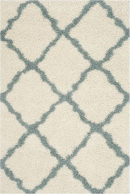 SAFAVIEH Dallas Shag Collection Area Rug - 8'6" x 12', Ivory & Light Blue, Trellis Design, Non-Shedding & Easy Care, 1.5-inch Thick Ideal for High Traffic Areas in Living Room, Bedroom (SGD257J)