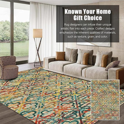 RUGSURE Washable Area Rugs, 6' x 9' - 1/6 Thick - Stain & Water Resistant Non-Slip - Perfect Resistant Rug for Living Room, Bedroom, Nursery, Pet & Child Friendly, Vibrant Colors Rugs, Multicolor