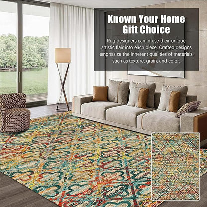 RUGSURE Washable Area Rugs, 4' x 6' - 1/6 Thick - Stain & Water Resistant Non-Slip - Perfect Resistant Rug for Living Room, Bedroom, Nursery, Pet & Child Friendly, Vibrant Colors Rugs, Multicolor