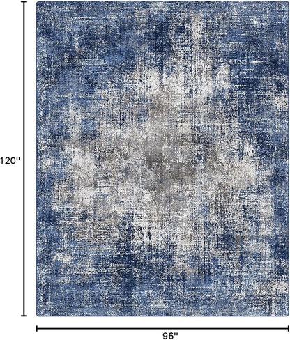 GENIMO Washable Area Rugs for Living Room, 8x10 Modern Non Slip Rugs, Low Pile Lightweight Soft Print Rug for Bedroom, Dining Room, Home Office, Washed Blue&Gray