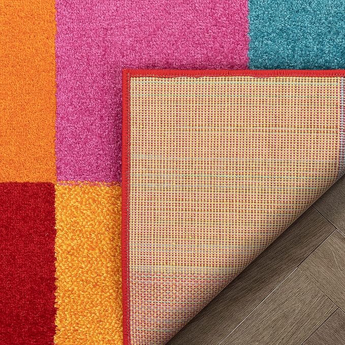 Well Woven Modern Rug Squares Multi Geometric Accent 2'3" x 7'3" Runner Entry Way Bright Kids Room Kitchen Bedroom Carpet Bathroom Soft Durable Area Rug