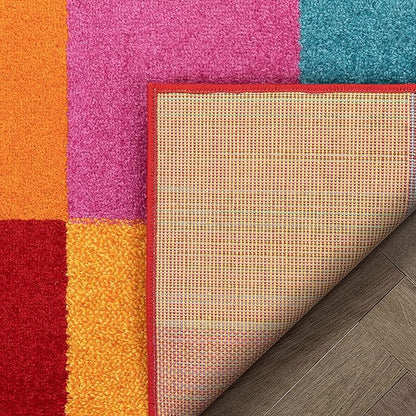 Well Woven Modern Rug Squares Multi Geometric Accent 2'3" x 7'3" Runner Entry Way Bright Kids Room Kitchen Bedroom Carpet Bathroom Soft Durable Area Rug
