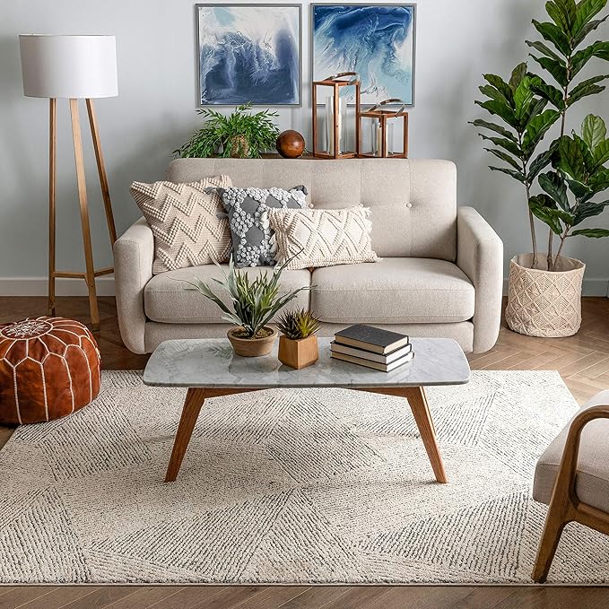 Well Woven Ezio Beige Tribal Geometric Distressed High-Lo Pile Area Rug 5x7 (5'3" x 7'3")