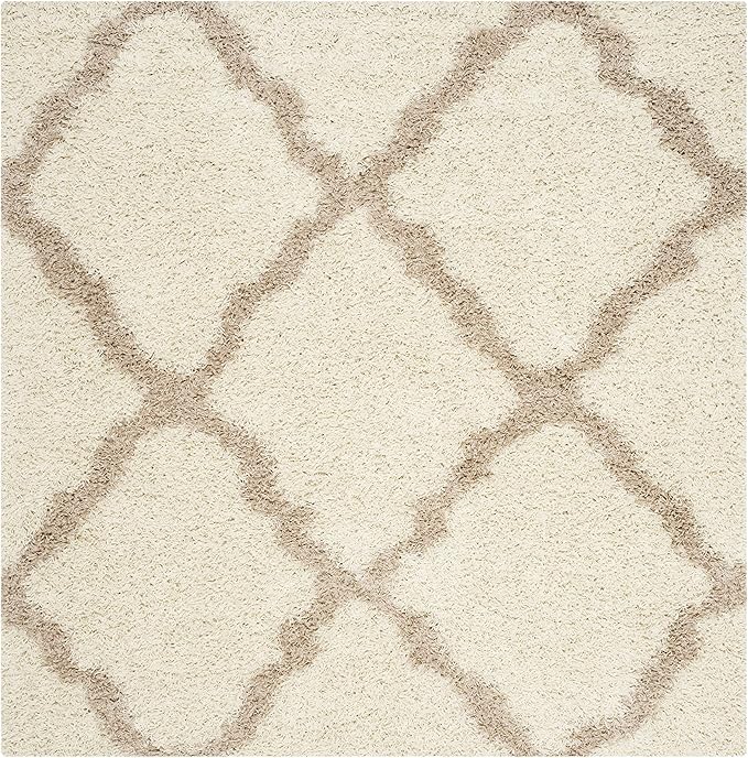 SAFAVIEH Dallas Shag Collection Area Rug - 10' Square, Ivory & Beige, Trellis Design, Non-Shedding & Easy Care, 1.5-inch Thick Ideal for High Traffic Areas in Living Room, Bedroom (SGD257B)