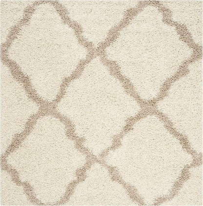 SAFAVIEH Dallas Shag Collection Area Rug - 10' Square, Ivory & Beige, Trellis Design, Non-Shedding & Easy Care, 1.5-inch Thick Ideal for High Traffic Areas in Living Room, Bedroom (SGD257B)